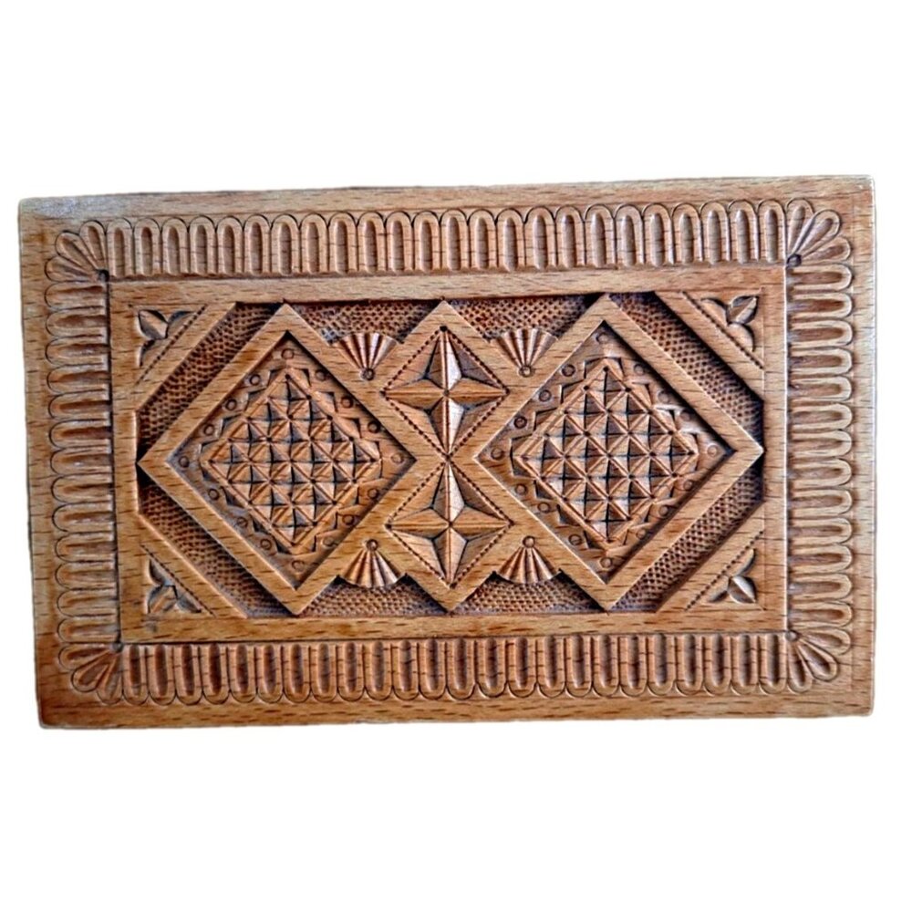 Hand Carved Wooden Rectangular Box Hinged Lid Unbranded